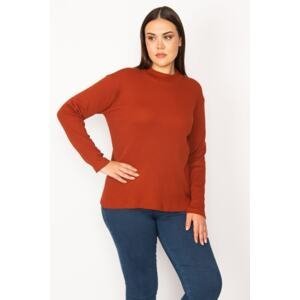 Şans Women's Plus Size Orange Stand-Up Collar Lycra Blouse