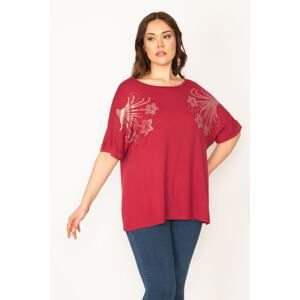 Şans Women's Burgundy Plus Size Stone Detailed Tunic