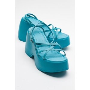 LuviShoes PLOT Women's Blue Wedge Heel Sandals