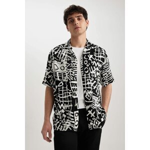 DEFACTO Relax Fit Snap Collar Patterned Short Sleeve Shirt