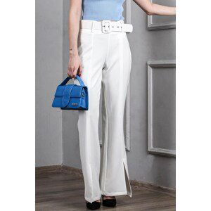 Madmext White Front Slit High Waist Women's Flare Trousers