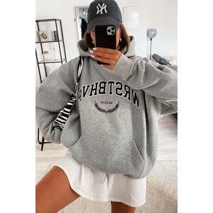Madmext Women's Gray Embroidered Hooded Sweatshirt MG1685