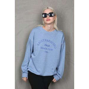 Madmext Blue Crew Neck Printed Sweatshirt