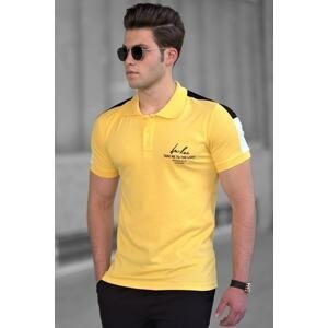 Madmext Men's Shoulder Striped Polo Neck Yellow T-Shirt 4635