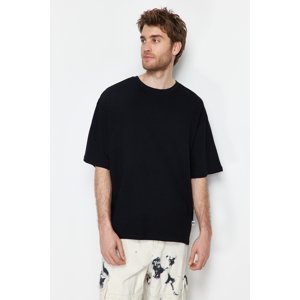 Trendyol Black Oversize Textured 100% Cotton T-Shirt