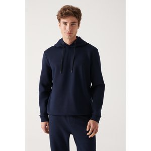 Avva Men's Navy Blue Sweatshirt Hooded Flexible Soft Texture Interlock Fabric Regular Fit