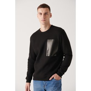 Avva Men's Black Crew Neck 3 Thread Inner Fleece Printed Standard Fit Regular Fit Sweatshirt