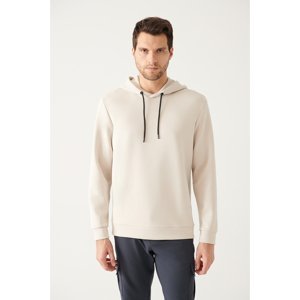 Avva Men's Beige Hooded Collar Soft Touch Regular Fit Sweatshirt