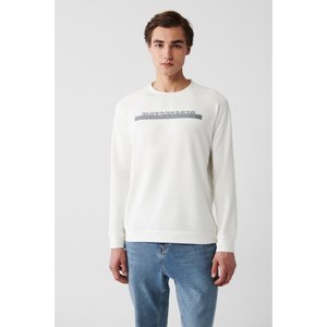 Avva Men's Ecru Soft Touch Crew Neck Printed Standard Fit Regular Fit Sweatshirt