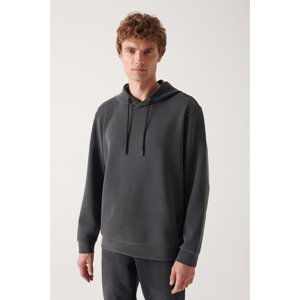 Avva Men's Anthracite Hooded Collar Soft Touch Regular Fit Sweatshirt