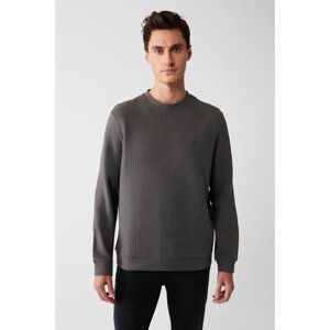 Avva Men's Anthracite Crew Neck Cotton Jacquard Standard Fit Regular Cut Sweatshirt