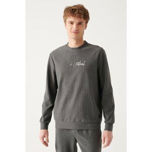 Avva Men's Anthracite Crew Neck 2 Thread Printed Regular Fit Sweatshirt