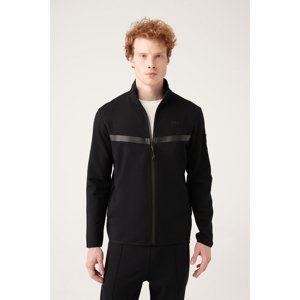 Avva Men's Black Interlock Fabric Stand Collar Printed Standard Fit Regular Cut Sweatshirt
