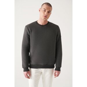 Avva Men's Anthracite Crew Neck 3 Thread Fleece Printed Standard Fit Normal Cut Sweatshirt