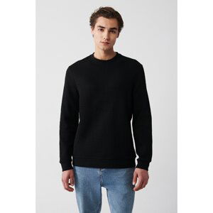 Avva Men's Black Crew Neck Cotton Jacquard Regular Fit Sweatshirt