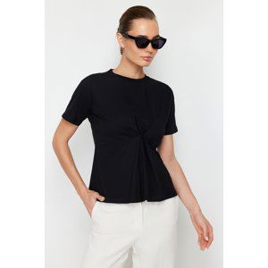 Trendyol Black Front Pleat Detailed Regular/Normal Fit Crew Neck Knitted Blouse