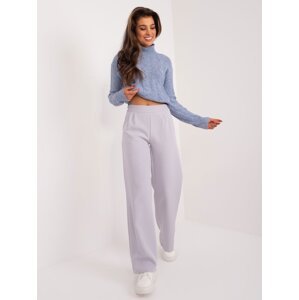 Grey women's fabric trousers with straight legs