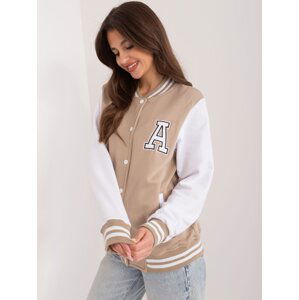 Beige sweatshirt bomber jacket with appliqué