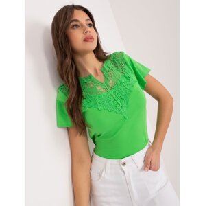 Light green blouse with lace and short sleeves