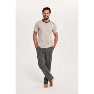 Men's pyjamas Abel, short sleeves, long legs - beige/print