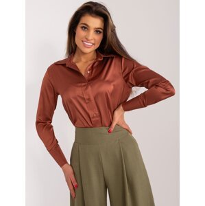 Brown solid color shirt with collar