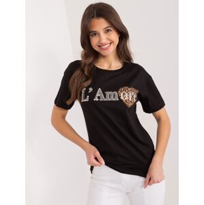 Black cotton t-shirt with appliqués