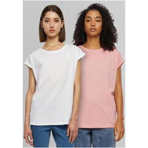 Women's Extended Shoulder Tee T-Shirt - 2pcs - Pink + White