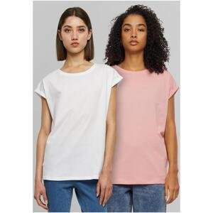 Women's Extended Shoulder Tee T-Shirt - 2pcs - Pink + White