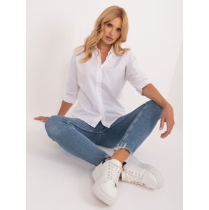 White button-down shirt with 3/4 sleeves