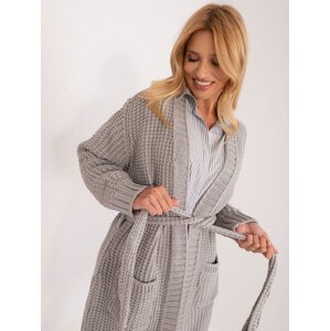 Grey long women's cardigan without a button