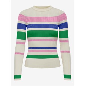 Cream women's striped sweater ONLY Sandri - Women