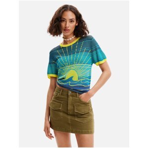 Women's Yellow and Blue Desigual Sun Knit T-Shirt - Women