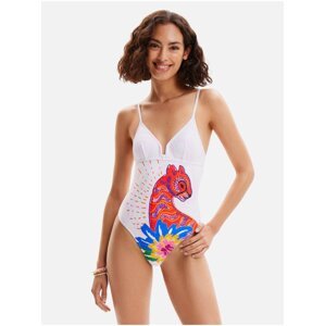 Women's White Patterned One-piece Swimsuit Desigual Panter - Women