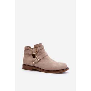 Women's flat boots with straps Light beige Melviana