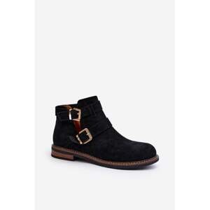 Women's flat boots with straps Melviana black