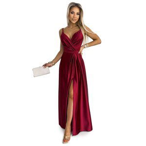 Women's elegant long satin dress with neckline and slit Numoco