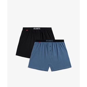 Men's Classic Boxer Shorts with Buttons ATLANTIC 2PACK - Black, Blue