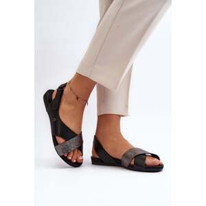 Zazoo Leather sandals with hook-and-loop fasteners, black