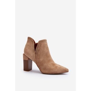 Beige Vailen high-heeled ankle boots with an openwork pattern