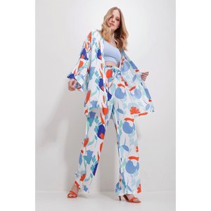 Trend Alaçatı Stili Women's Ecru-Orange Kimono Jacket And Palazzo Pants Suit
