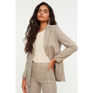 Trendyol Beige Woven Lined Plaid Blazer Jacket