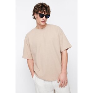 Trendyol Camel Oversize/Wide Cut Crew Neck Short Sleeve Basic Texture T-shirt