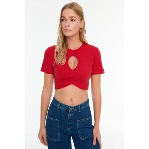 Trendyol Red Drop Detailed Crop Knitted Blouse