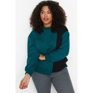 Trendyol Curve Petrol Color Blocked Thick Printed Knitted Sweatshirt