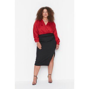 Trendyol Curve Black Side Gathered Detail Woven Skirt