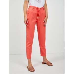 Coral shortened linen chino trousers with ORSAY binding - Women