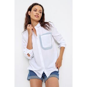 Trend Alaçatı Stili Women's White Decollete Asymmetric Cut Woven Shirt