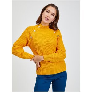Yellow Women's Ribbed Sweater with Decorative Buttons ORSAY - Women