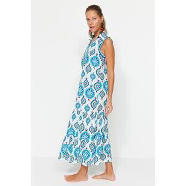Trendyol etnický vzor, široký strih Maxi tkané prúžky Doplnky 100% bavlnené plážové šaty