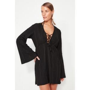 Trendyol Black Mini Knitted Tie Beach Dress